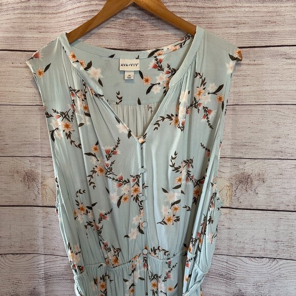 AVA & VIV floral sleeveless dress in light blue, women's plus size 3XL - Picture 5 of 13